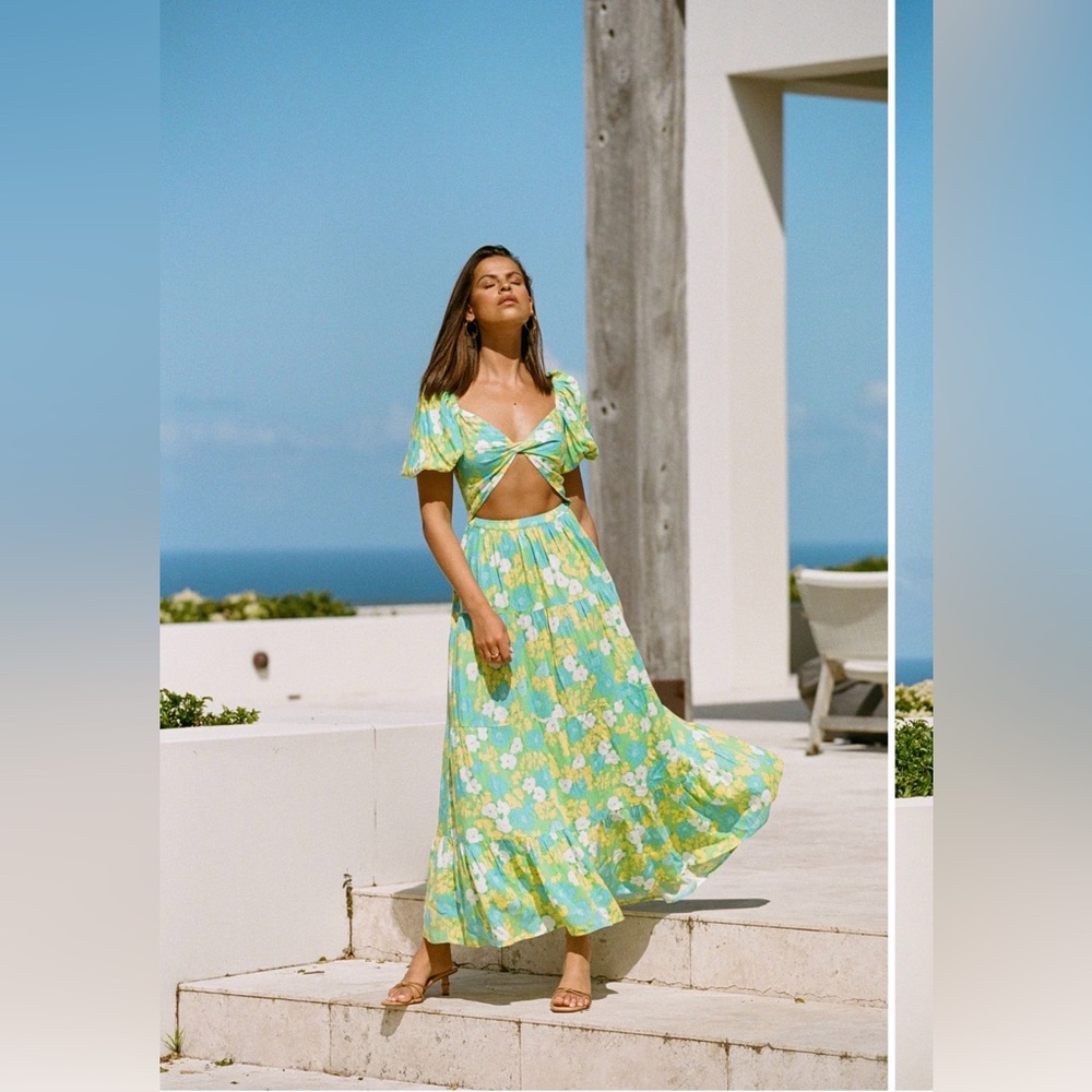 Sabo Floral Maxi Dress in Blue and Yellow